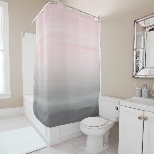 Touching Blush Grey Watercolor Abstract #4 Shower Curtain (In Situ)