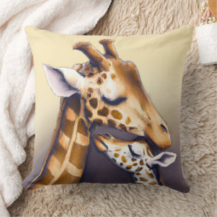 Touching Moment Between Mother Giraffe & Calf Cushion