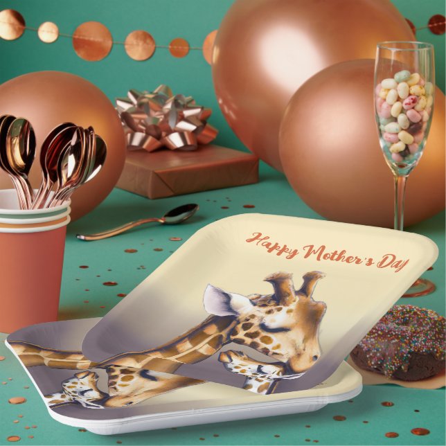 Touching Moment Between Mother Giraffe & Calf Paper Plate (Multi)