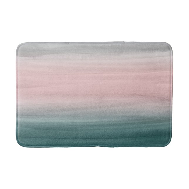 Touching Teal Blush Gray Watercolor Abstract #1 Bath Mat (Front)