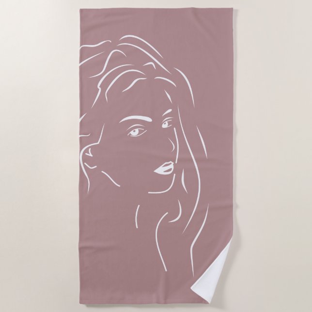 Touching White Line Art Stilized Female Visual Bea Beach Towel (Front)