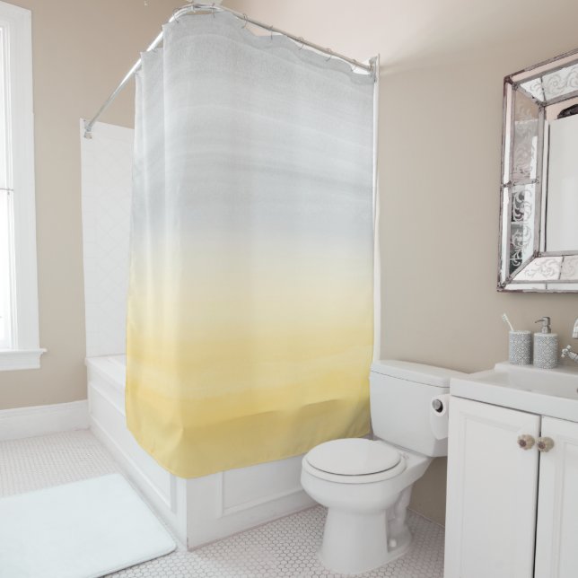 Touching Yellow Gray Watercolor Abstract #1 Shower Curtain (In Situ)