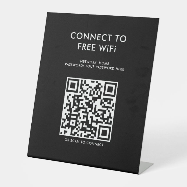 Touchless Menu QR Code Connect WiFi Black Pedestal Sign (Front)