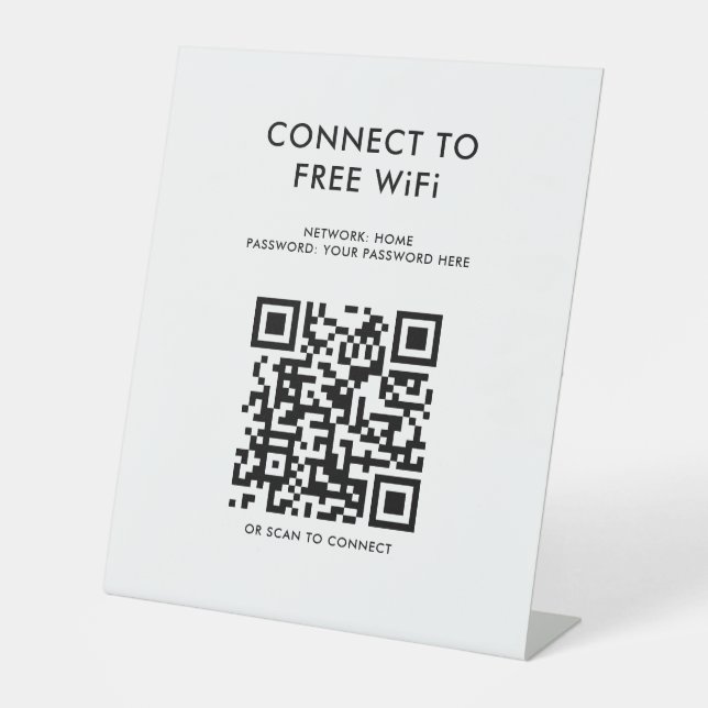 Touchless Menu QR Code Connect WiFi White Pedestal Sign (Front)