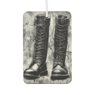 Tough Biker Black Lace Up Boots Drawing Car Air Freshener