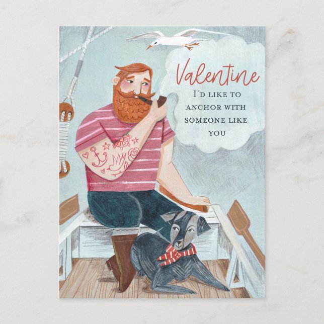 Tough blue pink Sea Sailor & dog Valentine's Day   Holiday Postcard (Front)