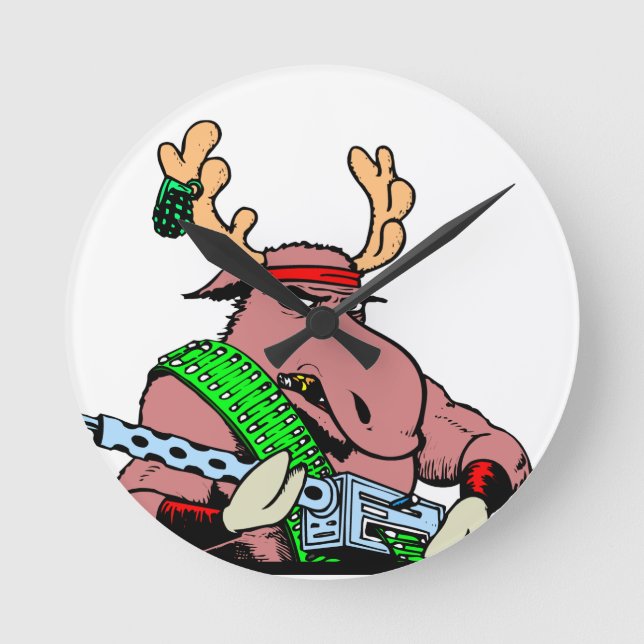 Tough Bull Moose Rambo Machine Gun Round Clock (Front)