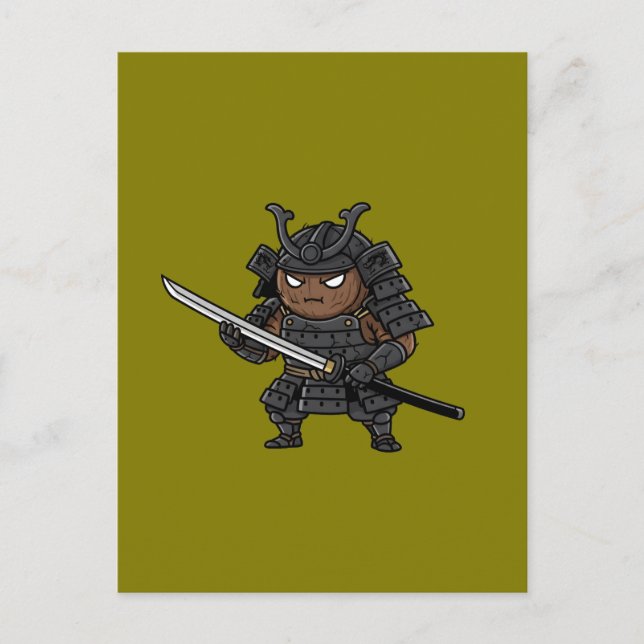 Tough Coconut Samurai Guardian Katana Illustration Postcard (Front)