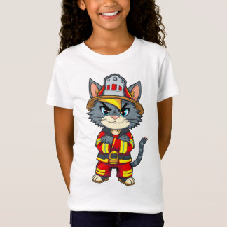 Tough Firefighter Cat – 90s Cartoon Style T-Shirt