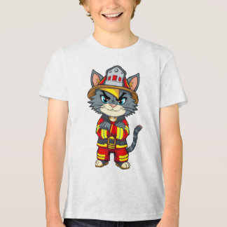 Tough Firefighter Cat – 90s Cartoon Style  Tri-Blend Shirt