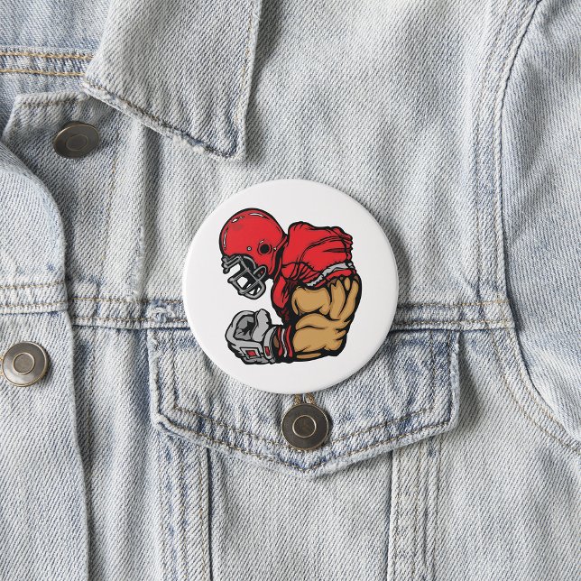 Tough Football Warrior Mascot Red Helmet Muscle  7.5 Cm Round Badge (Creator Uploaded)