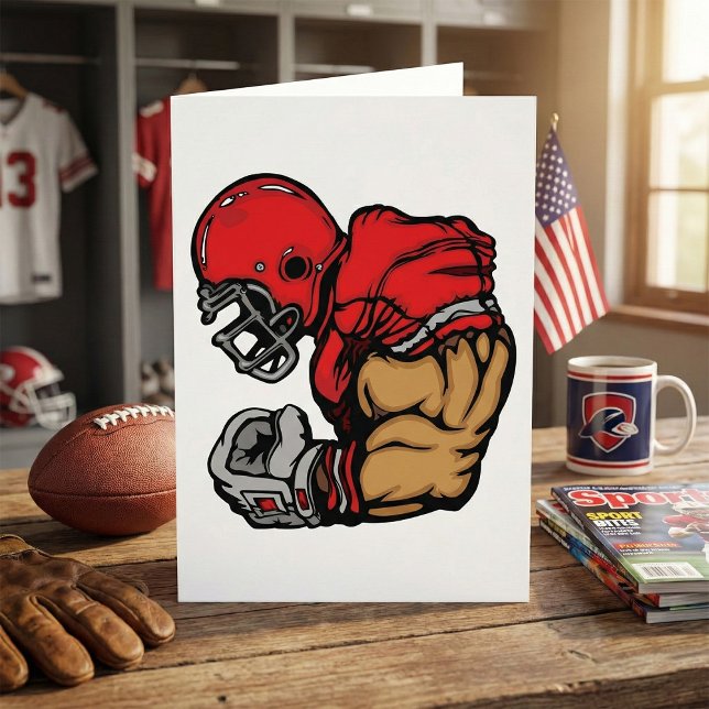 Tough Football Warrior Mascot Red Helmet Muscle  Card (Creator Uploaded)