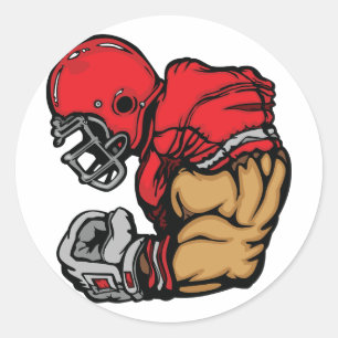 Tough Football Warrior Mascot Red Helmet Muscle  Classic Round Sticker