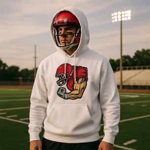 Tough Football Warrior Mascot Red Helmet Muscle Hoodie