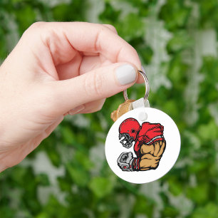 Tough Football Warrior Mascot Red Helmet Muscle  Key Ring
