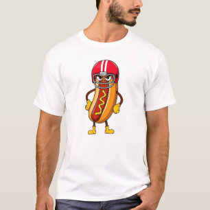 Tough Hot Dog Football Player Cartoon T-Shirt