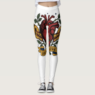 Tough Love Boxing Heart Rose Tattoo Flash Strong Leggings