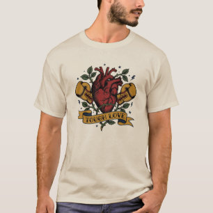 Tough Love Boxing Heart Rose Tattoo Flash Strong T-Shirt