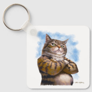 Tough Tabby Cat Cartoon Key Ring
