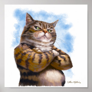 Tough Tabby Cat Cartoon Poster