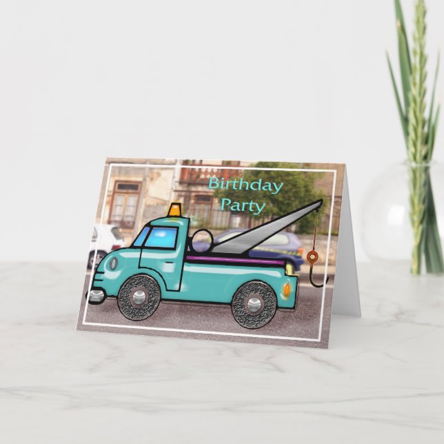 Tough Tow Truck in the Street Birthday Invitation (Front)
