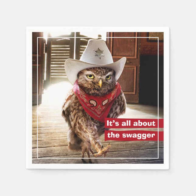 Tough Western Sheriff Owl with Attitude & Swagger Napkin (Front)