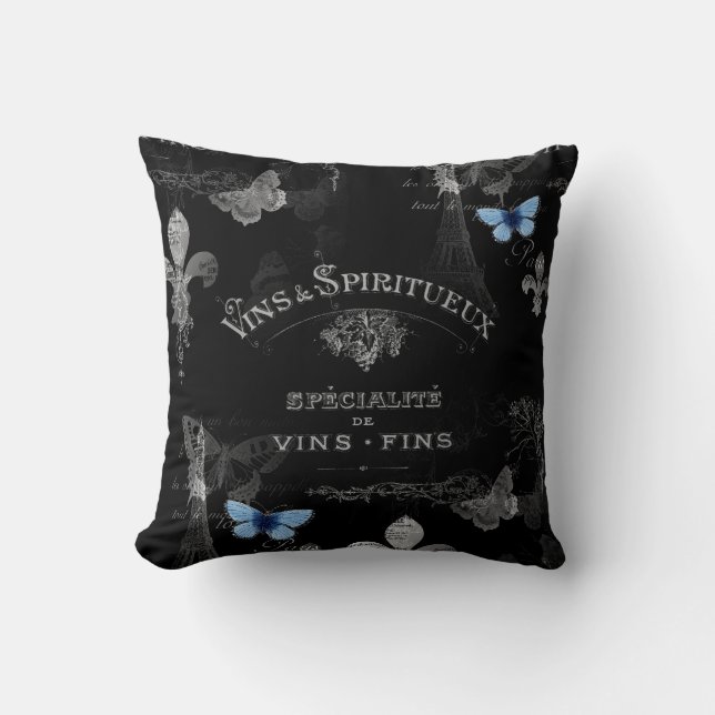 Toujours Paris Butterflies Collage Pillow (Front)