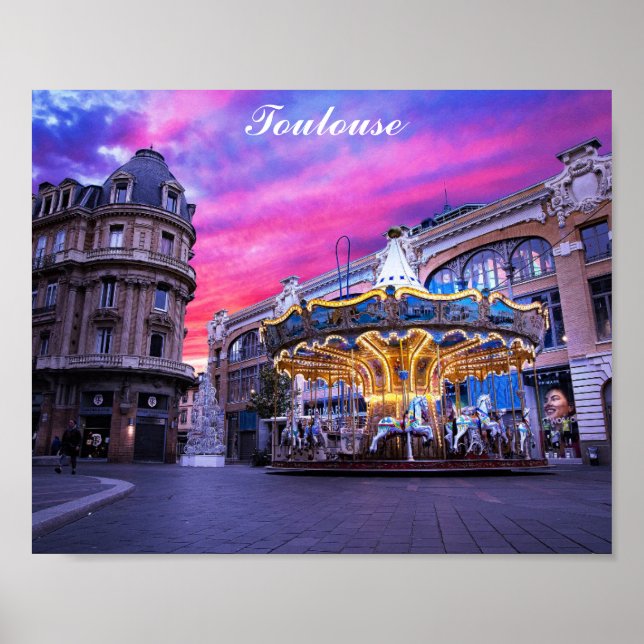 Toulouse France French City Carousel Sunset Travel Poster (Front)