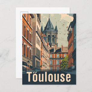 Toulouse France Vintage Retro Travel Illustration Postcard