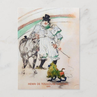 Toulouse-Lautrec, Circus Clown w Horse and Monkey Postcard