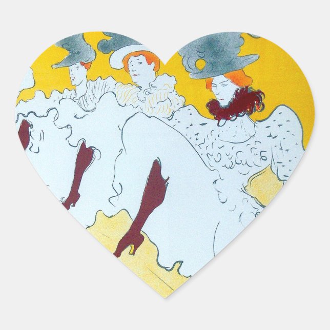 Toulouse Lautrec Yellow Dancing Girl Poster Heart Sticker (Front)