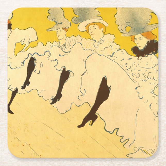 Toulouse Lautrec Yellow Dancing Girl Poster Square Paper Coaster (Front)
