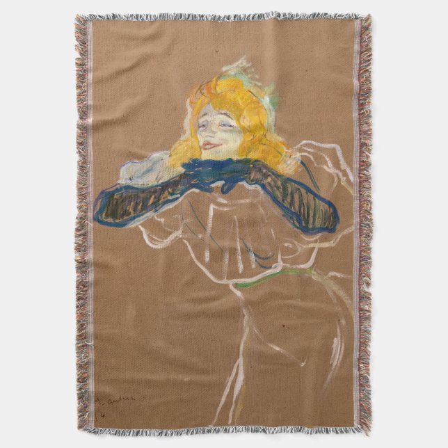 Toulouse-Lautrec - Yvette Guilbert Singing Throw Blanket (Front Vertical)