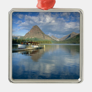 Tour Boat Docked at Two Medicine Lake in Glacier Metal Tree Decoration