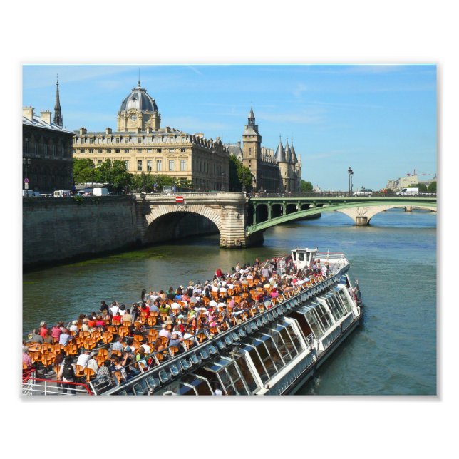 Tour Boat on the Seine River in Paris Photo Print (Front)