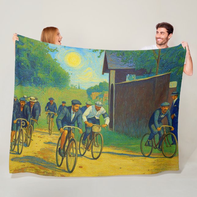 Tour de France First Race 1903 van Gogh Redux Fleece Blanket (In Situ)