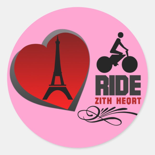 Tour De France Paris Heart Classic Round Sticker (Front)