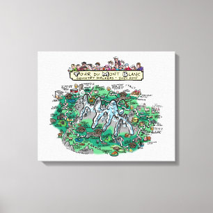 Tour du Mont Blanc cartoon map - canvas 20" x 16"