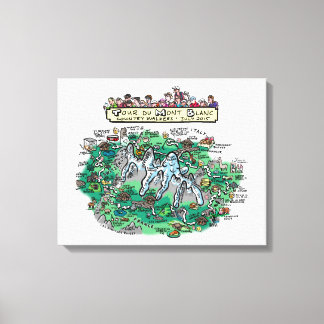 Tour du Mont Blanc cartoon map - canvas 20" x 16"