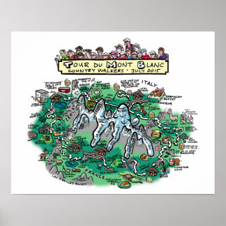 Tour du Mont Blanc cartoon map - poster 20" x 16"