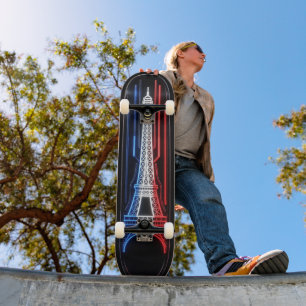 Tour Eiffel Neon France - Bleu Blanc Rouge Skateboard