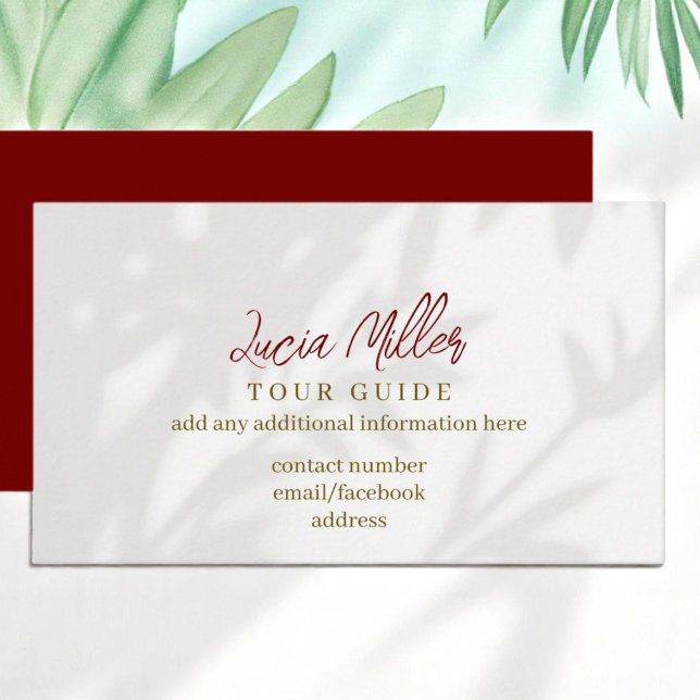 Tour Guide pale grey leaf shadows Business Card (Creator Uploaded)