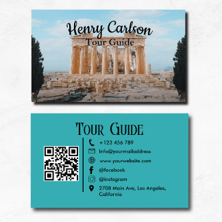 Tour Guide Travel Agent Turquoise QR Code Business Card