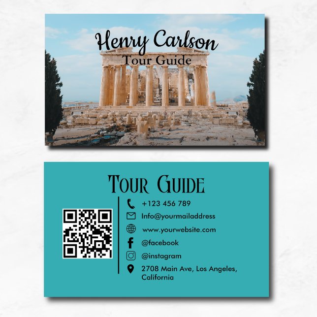 Tour Guide Travel Agent Turquoise QR Code  Business Card (Creator Uploaded)