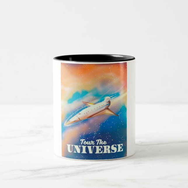 Tour the Universe space ship Two-Tone Coffee Mug (Center)