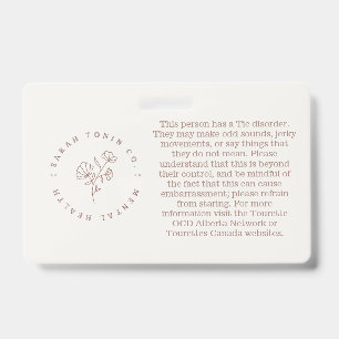 Tourettes and Tic Disorder Information Badge ID Badge