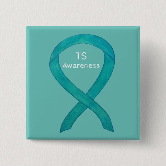 Tourette's (TS) Awareness Ribbon Teal Custom Pin (Front)