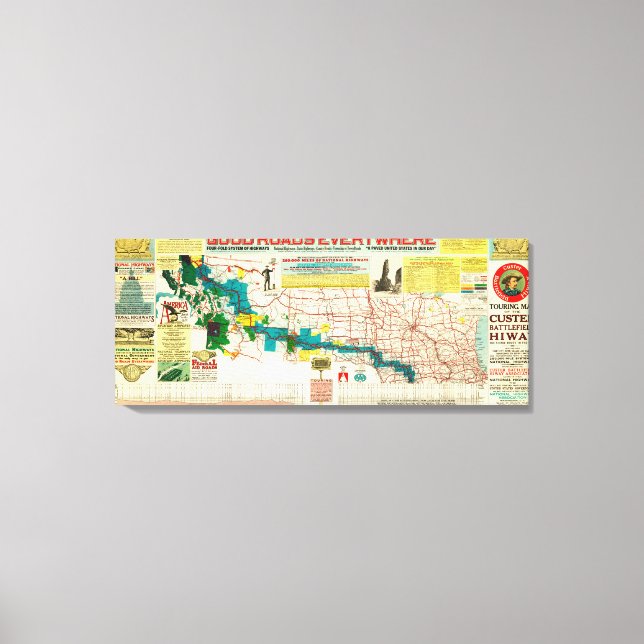 Touring Map of the Custer Battlefield Highway Canvas Print (Front)