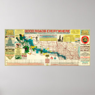 Touring Map of the Custer Battlefield Highway Poster
