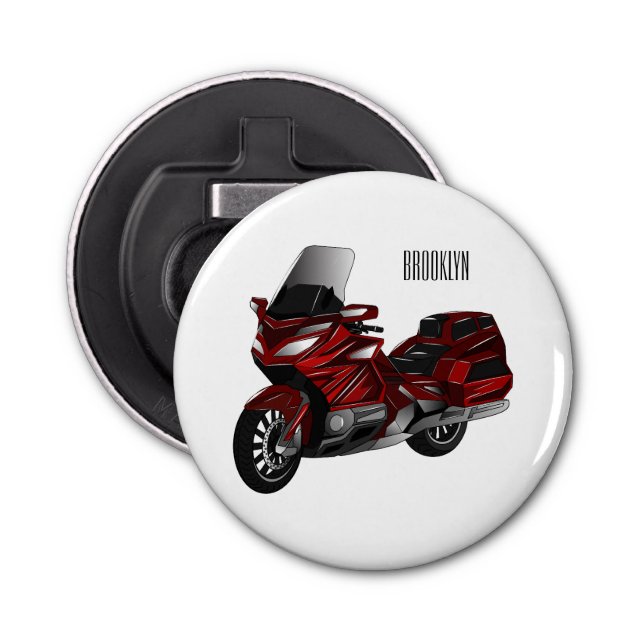 Touring motorcycle cartoon illustration bottle opener (Front)